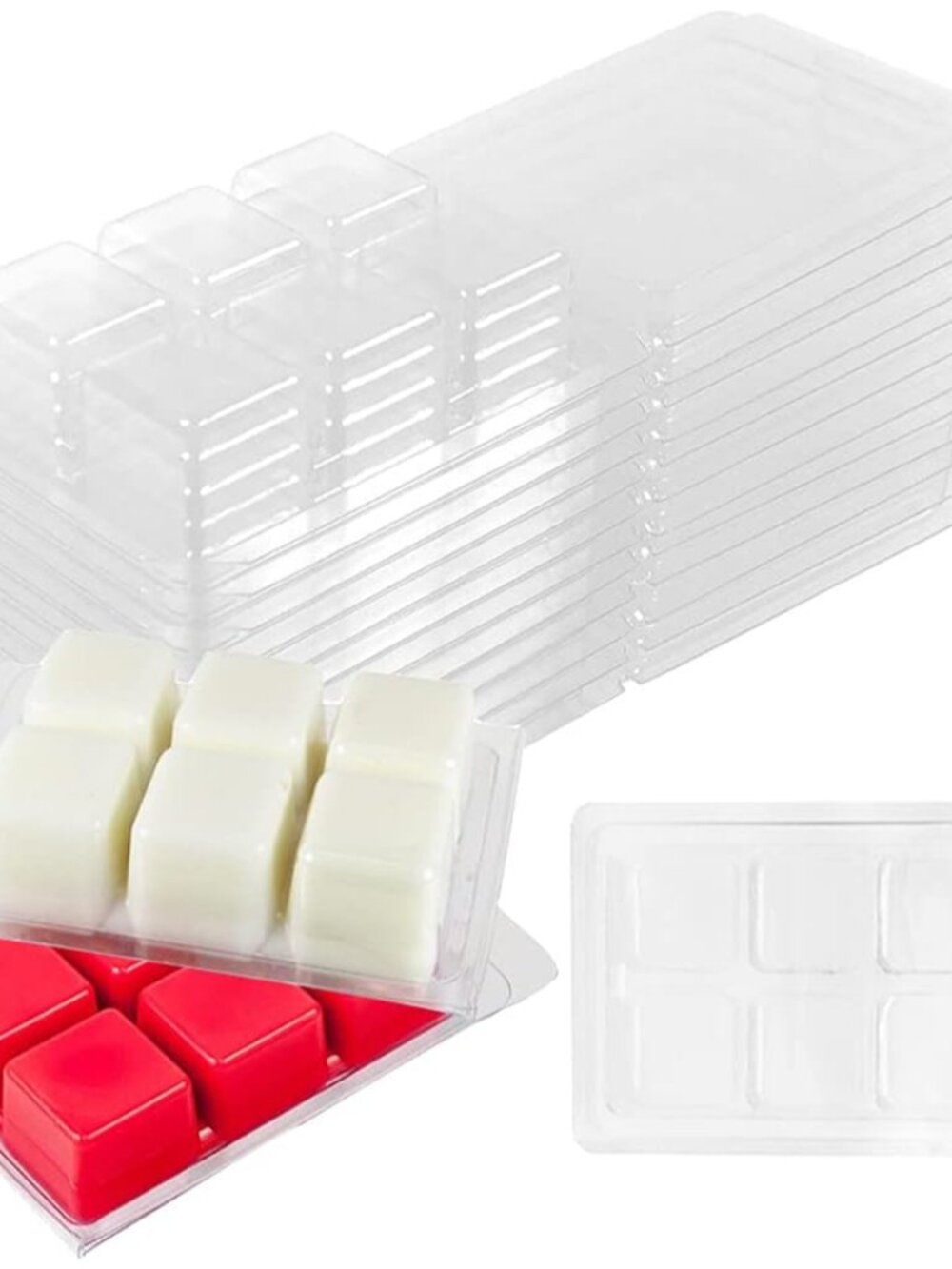 50 Packs Wax Melt Clamshells Molds,Wax Melt Containers,6 Cavity Clear Plastic Cu